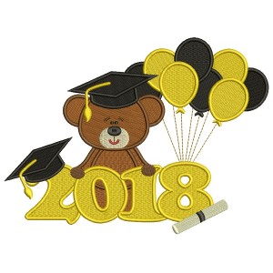 2018 Graduation Bear With Balloons Filled Machine Embroidery Design Digitized Pattern