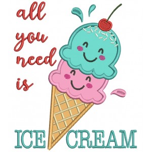 All You Need Is Ice Cream Applique Machine Embroidery Design Digitized Pattern