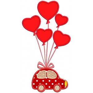 Little Car With Huge Balloons Applique Machine Embroidery Design Digitized Pattern