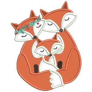 Happy Fox Family Applique Machine Embroidery Design Digitized Pattern