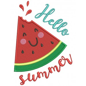 Hello Summer Watermelon Slice Filled Machine Embroidery Design Digitized Pattern