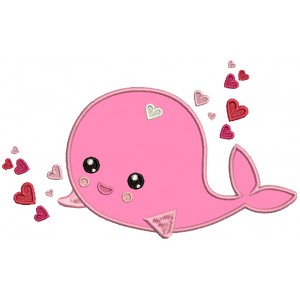 Smiling Whale With Heart Applique Machine Embroidery Design Digitized Pattern