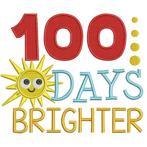 100 Days Brighter Sun School Filled Machine Embroidery Digitized Design Pattern 