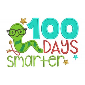 100 Days Smarter Book Worm School Applique Machine Embroidery Digitized Design Pattern 
