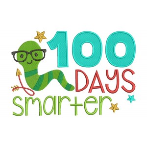 100 Days Smarter Book Worm School Filled Machine Embroidery Digitized Design Pattern 