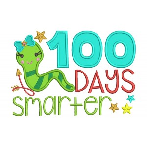 100 Days Smarter Girl Book Worm School Applique Machine Embroidery Digitized Design Pattern 