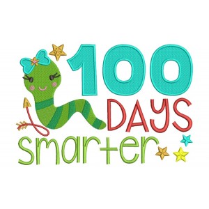 100 Days Smarter Girl Book Worm School Filled Machine Embroidery Digitized Design Pattern 