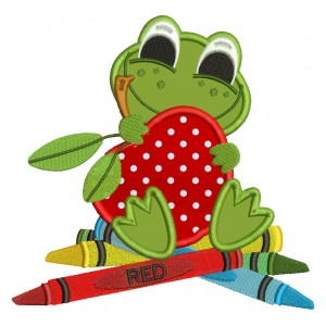 Cute Froggy With an Apple Applique Machine Embroidery Digitized Design Pattern 