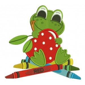 Cute Froggy With an Apple Filled Machine Embroidery Digitized Design Pattern 