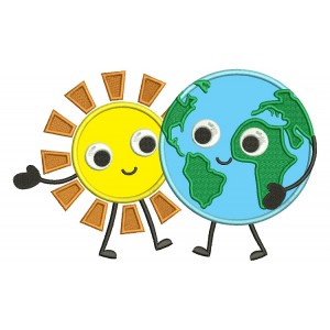 Eearth Globe Map of the World Holding Hands With Sun Applique Machine Embroidery Digitized Design Pattern 