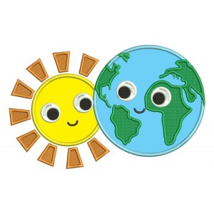 Eearth Globe Map of the World Looking at the Sun Applique Machine Embroidery Digitized Design Pattern 