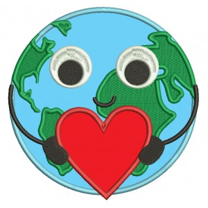 Love Eearth Globe Map of the World With a Big Heart Applique Machine Embroidery Digitized Design Pattern