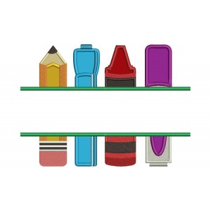 Pencil Crayon Marker and Glue Stck Split School Applique Machine Embroidery Digitized Design Pattern 