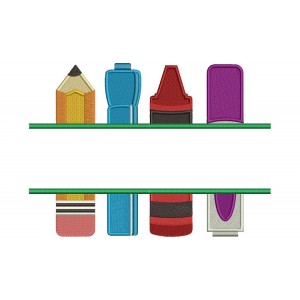 Pencil Crayon Marker and Glue Stck Split School Filled Machine Embroidery Digitized Design Pattern 
