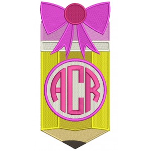 Pencil With a Ribbon Monogram Filled Machine Embroidery Digitized Design Pattern 