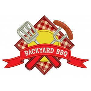 Backyard BBQ Food With Fork and Sausage Applique Machine Embroidery Digitized Design Pattern 