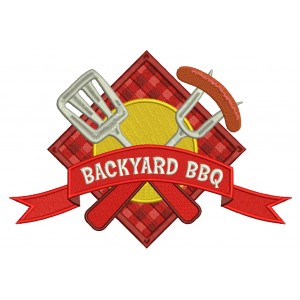 Backyard BBQ Food With Fork and Sausage Filled Machine Embroidery Digitized Design Pattern 