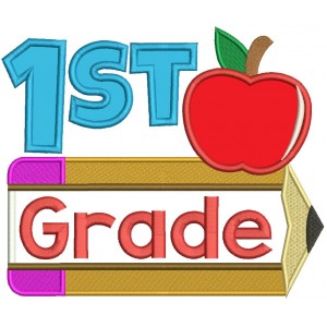 First Grade Apple and Pencil School Applique Machine Embroidery Digitized Design Pattern 