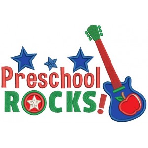 Preschool Rocks Electric Guitar Applique Machine Embroidery Digitized Design Pattern 