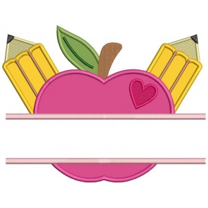 Two Pencils and an Apple School Applique Machine Embroidery Digitized Design Pattern 