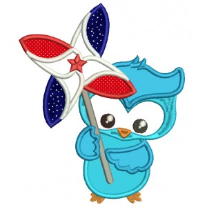 4th of July Owl Holding a Pinwheel Applique Machine Embroidery Design Digitized Pattern