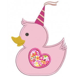 Happy Birthday Princess Rubber Ducky Applique Machine Embroidery Design Digitized Pattern
