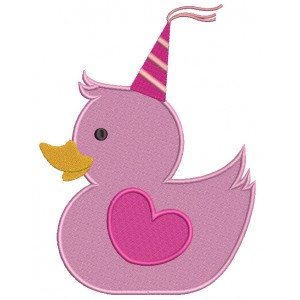 Happy Birthday Princess Rubber Ducky Filled Machine Embroidery Design Digitized Pattern