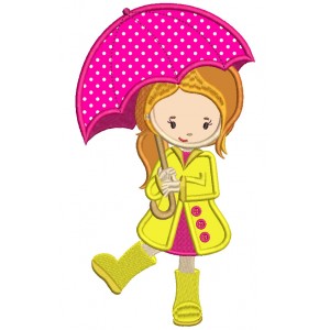 Girl in The Rain Applique Machine Embroidery Design Digitized Pattern