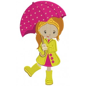 Girl in The Rain Filled Machine Embroidery Design Digitized Pattern