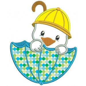 Little Duck Sitting Inside Big Umbrella Applique Machine Embroidery Design Digitized Pattern