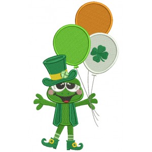 Happy Frog With Shamrock Balloons St. Patrick's Day Filled Machine Embroidery Design Digitized Pattern