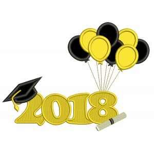 2018 Graduation Balloons Applique Machine Embroidery Design Digitized Pattern