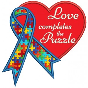 Love Completes The Puzzle Autism Awareness Big Heart Applique Machine Embroidery Design Digitized Pattern