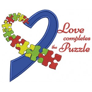 Love Completes The Puzzle Autism Awareness Heart Applique Machine Embroidery Design Digitized Pattern