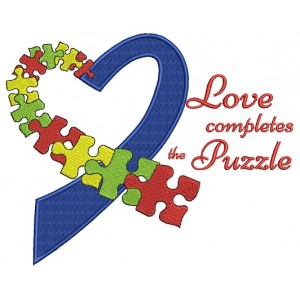 Love Completes The Puzzle Autism Awareness Heart Filled Machine Embroidery Design Digitized Pattern