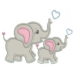 Two Cute Elephants With Hearts Applique Machine Embroidery Design Digitized Pattern