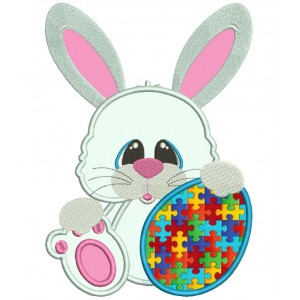 Autism Awareness Easter Bunny With Egg Applique Machine Embroidery Design Digitized Pattern