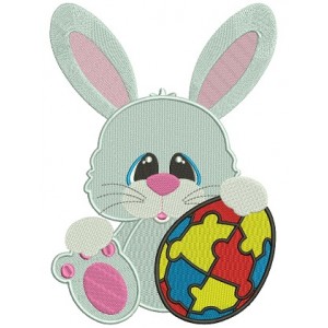 Autism Awareness Easter Bunny With Egg Filled Machine Embroidery Design Digitized Pattern