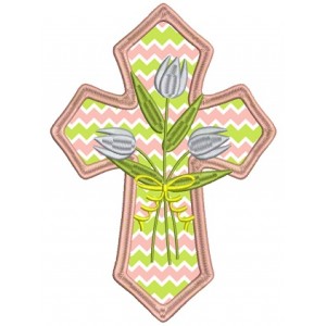 Decorative Cross With Flowers Applique Machine Embroidery Design Digitized Pattern