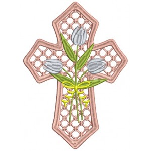 Decorative Cross With Flowers Filled Machine Embroidery Design Digitized Pattern