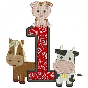 Farm Animals Bithday Number One Full Applique Machine Embroidery Design Digitized Pattern