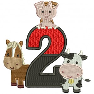 Farm Animals Bithday Number Two Half Split Filled Machine Embroidery Design Digitized Pattern