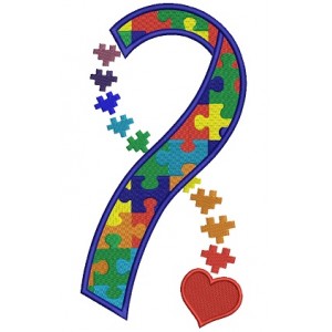 Heart Autism Awareness Ribbon Filled Machine Embroidery Design Digitized Pattern
