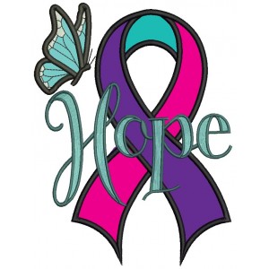 Hope Thyroid Cancer Awareness Ribbon Applique Machine Embroidery Design Digitized Pattern