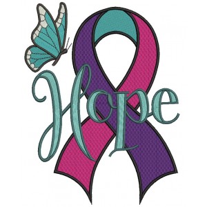 Hope Thyroid Cancer Awareness Ribbon Filled Machine Embroidery Design Digitized Pattern