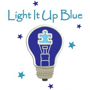 Light It Up Blue Light Bulb Autism Awareness Applique Machine Embroidery Design Digitized Pattern