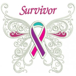 Thyroid Cancer Awareness Butterfly With Ribbon Applique Machine Embroidery Design Digitized Pattern