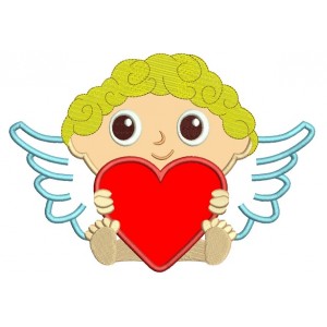Angel With Big Heart Applique Machine Embroidery Design Digitized Pattern