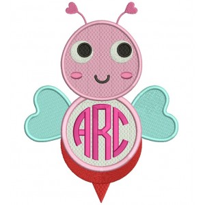 Cute Monogram Bee Filled Machine Embroidery Design Digitized Pattern 