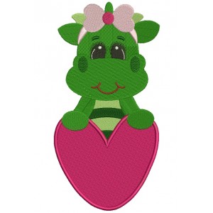 Dinosaur Girl Holding Big Heart Filled Machine Embroidery Design Digitized Pattern